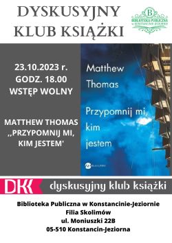Dyskusyjny Klub Książki w filii w Skolimowie - 23.10.2023 r.