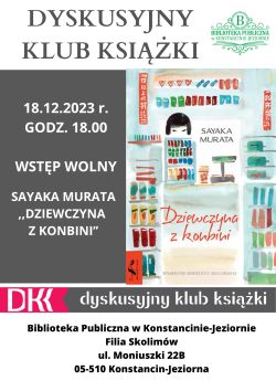 Dyskusyjny Klub Książki w filii w Skolimowie - 18.12.2023 r.