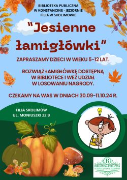 ,,Jesienne łamigłówki'' w filii w Skolimowie 30.09-11.10.2024 r.