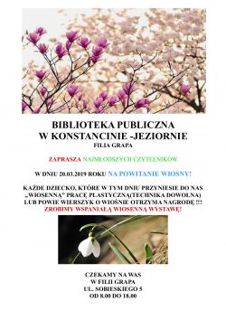20 marca - Filia Grapa zaprasza na powitanie wiosny.