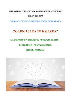 12 lipca - Filia Grapa zaprasza do udziału w zabawie "Zgadnij jaka to książka?"