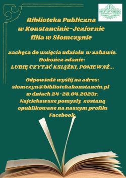 Zabawa czytelnicza w filii w Słomczynie- 24-28.04.2023 r.