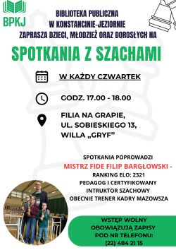 Spotkania z szachami - zajęcia cykliczne w filii na Grapie 03, 10, 17, 24 września