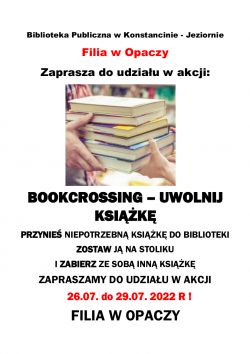 Bookcrossing - uwolnij książkę w filii w Opaczy - 26.07.2022