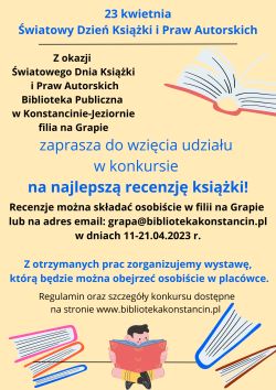 Konkurs na najlepszą recenzję książki w filii na Grapie 11-21.04.2023 r.
