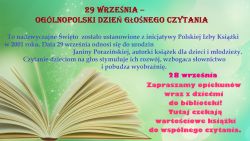 Filia Grapa zaprasza 28 września po książki do wspólnego czytania z okazji Ogólnopolskiego Dnia Głośnego Czytania.