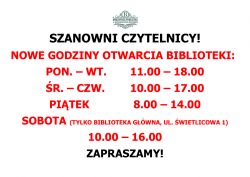Zmiana godzin otwarcia biblioteki - 07.02.2022