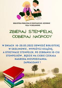 Zbieraj stempelki, odbieraj nagrody! - zabawa w filii w Skolimowie - 16.05.2022