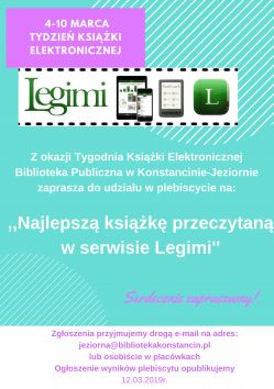 W dniach 4-10 marca obchodzimy ,,Tydzień Książki Elektronicznej''!