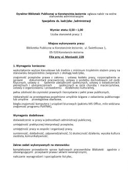 Nabór na stanowisko: Specjalista ds. kadr/ płac/ administracji - 13.01.2022