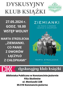 Dyskusyjny Klub Książki w filii w Skolimowie- 27.05.2024 r.