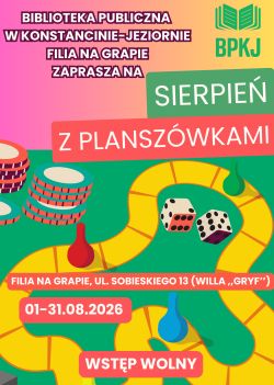 Sierpień z planszówkami w filii na Grapie 01-31.08.2026 r.