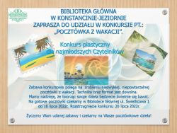 „POCZTÓWKA Z WAKACJI” - konkurs plastyczny dla najmłodszych czytelników w Bibliotece Głównej - 04.07.2022