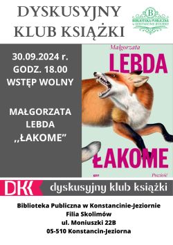 Dyskusyjny Klub Książki w filii w Skolimowie- 30.09.2024 r.