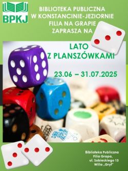 Planszówki w filii na Grapie 23.06-31.07.2025 r.