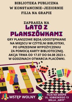 ,,Lato z planszówkami'' w filii na Grapie 17.07-04.08.2023 r.