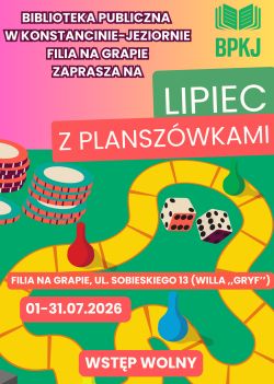 Lipiec z planszówkami w filii na Grapie 01-31.07.2026 r.