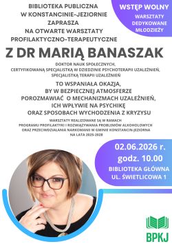 Otwarte warsztaty profilaktyczno-terapeutyczne z dr Marią Banaszak