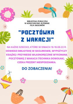 Pocztówka z wakacji - praca plastyczna, filia w Skolimowie - 16.08.2022