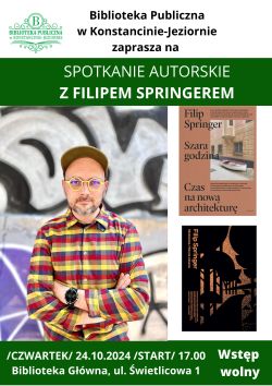 Spotkanie autorskie z Filipem Springerem w Bibliotece Głównej 24.10.2024 r.