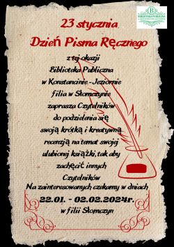 Dzień Pisma Ręcznego w filii w Słomczynie- 22.01-02.02.2024 r.