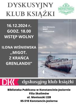 Dyskusyjny Klub Książki w filii w Skolimowie- 16.12.2024 r.