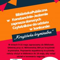 9-15 maja Biblioteka Główna zaprasza do udziału w konkursie "Krzyżówka kryminalna".