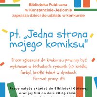 Do 28 września w naszej bibliotece trwa konkurs dla dzieci ,,Jedna strona mojego komiksu''.