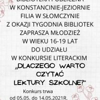 Konkurs ,,DLACZEGO WARTO CZYTAĆ LEKTURY SZKOLNE?'' - Filia w Słomczynie