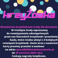 30 września - Filia Opacz zaprasza na wrześniowe krzyżówkowe środy.