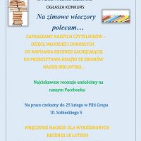 Biblioteka Publiczna w Konstancinie-Jeziornie ogłasza konkurs "na zimowe wieczory polecam…"