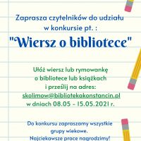 Konkurs ,,Wiersz o bibliotece’’ - Filia w Skolimowie