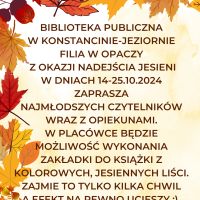 Jesienne zakładki do książek w filii w Opaczy 14-25.10.2024 r.