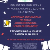 Filia Grapa zaprasza w każdy pierwszy wtorek miesiąca na akcję ,,Bookcrossing- uwolnij książkę''.