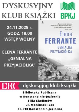 Dyskusyjny Klub Książki w filii w Skolimowie- 24.11.2025 r.