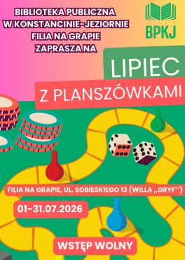 Lipiec z planszówkami w filii na Grapie 01-31.07.2026 r.
