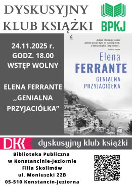 Dyskusyjny Klub Książki w filii w Skolimowie- 24.11.2025 r.