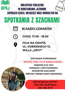 Spotkania z szachami - zajęcia cykliczne w filii na Grapie 02, 09, 16, 23, 30 lipca
