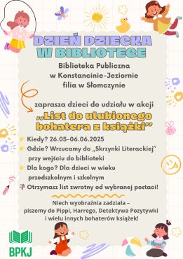 ,,List do ulubionego bohatera z książki'' w filii w Słomczynie 26.05-06.06.2025 r.